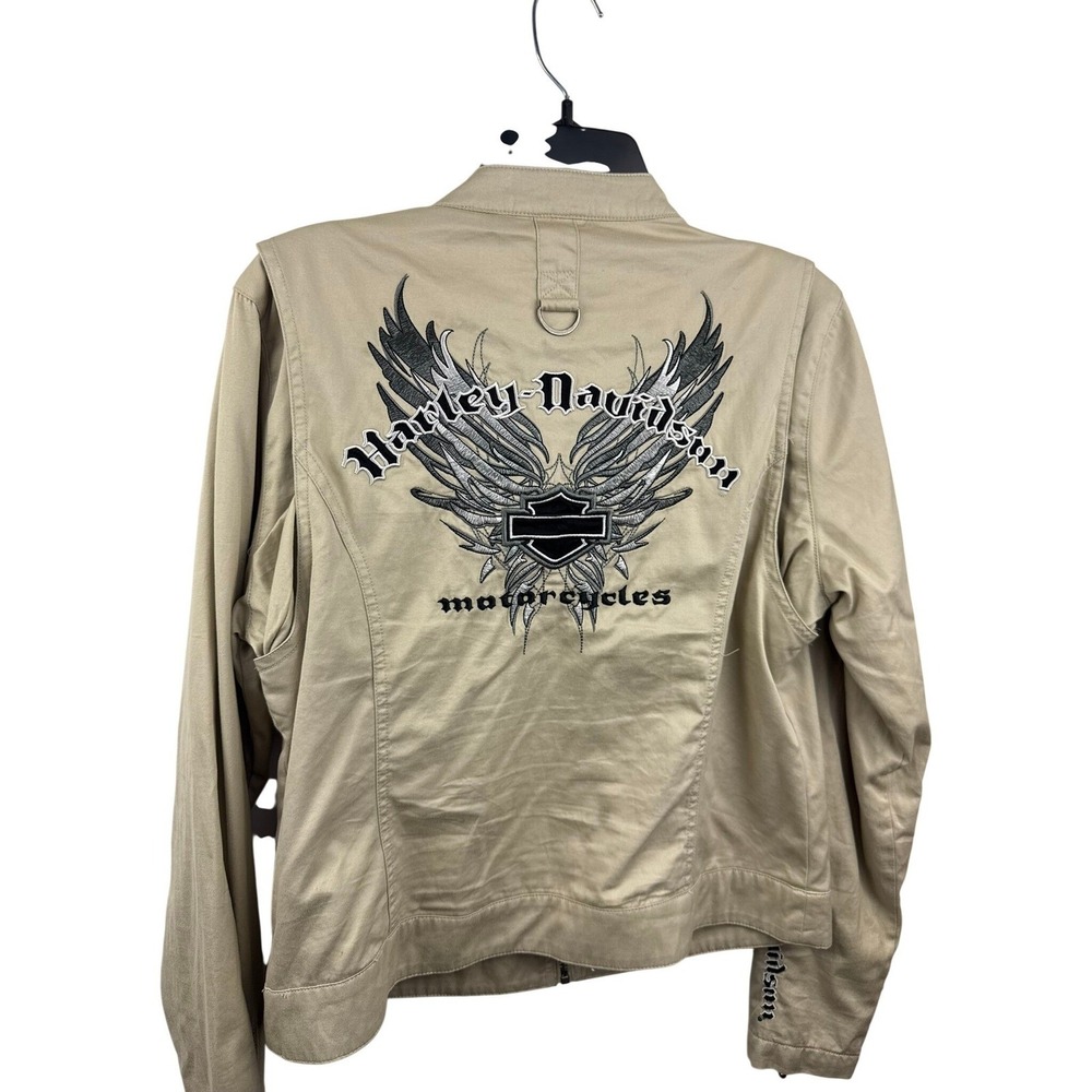 Harley-Davidson Womens Tan Cotton Embroidered Eagle Biker Jacket Medium